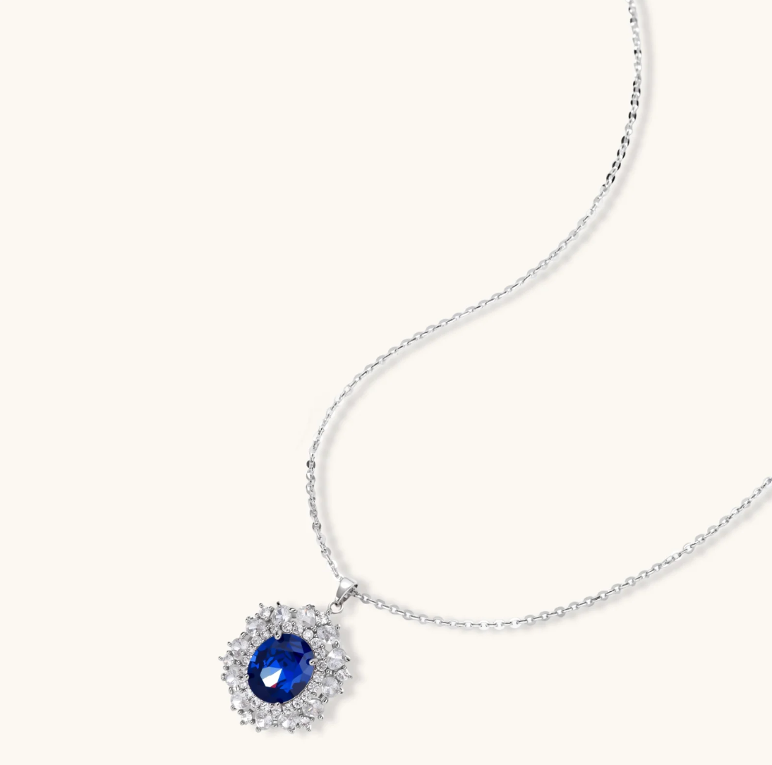 ALAERE Royal Sapphire Halo Pendant Set